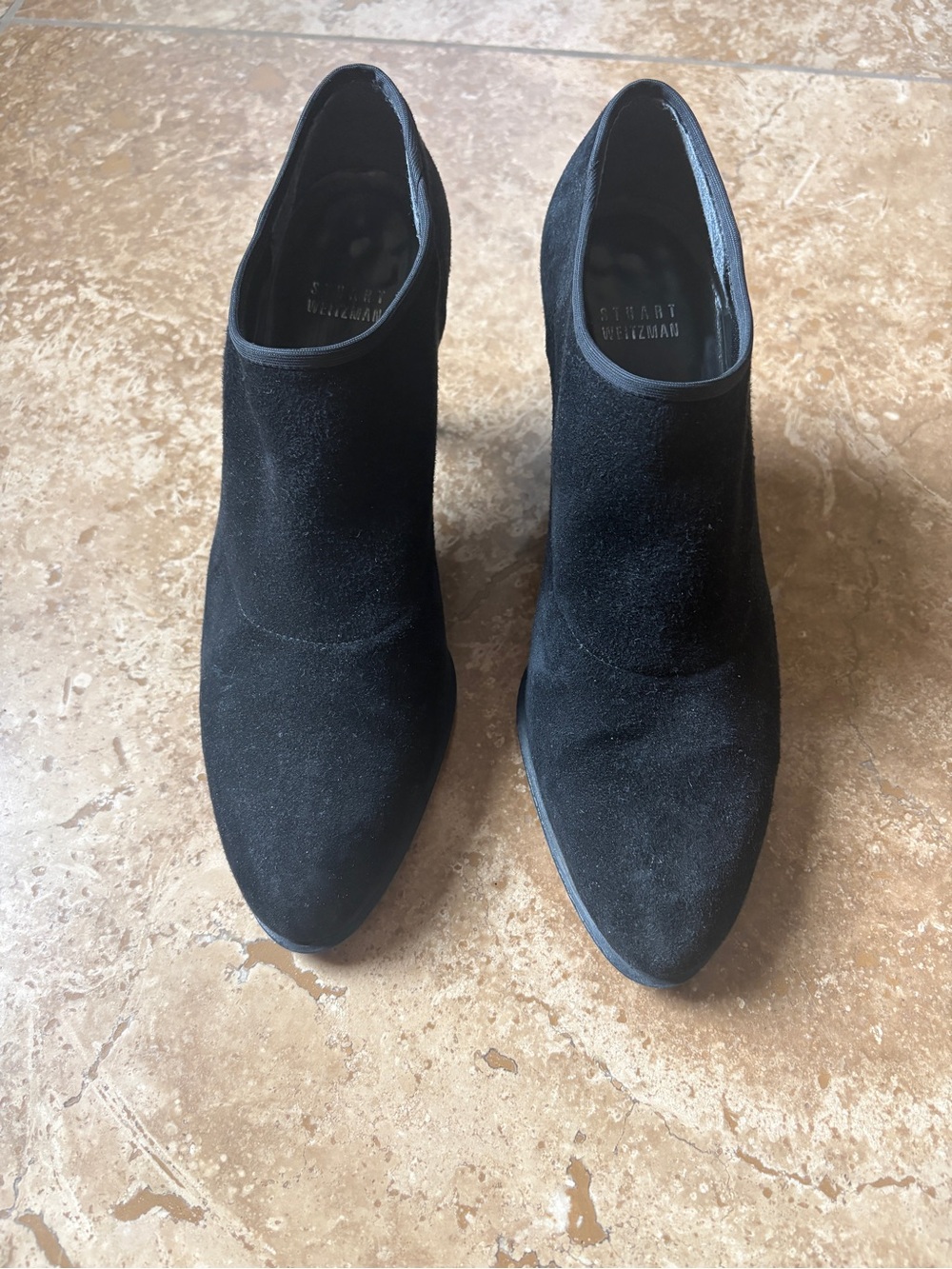 Stuart Weitzman Black Suede Pointed Toe Ankle Booties